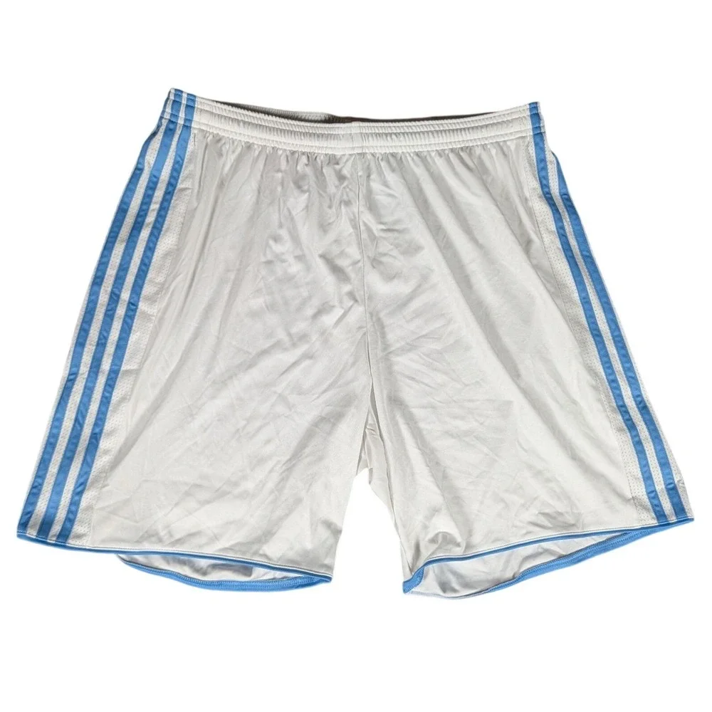 Adidas Aeroready Soccer Shorts White Light Blue Striped Mens Athletic Training